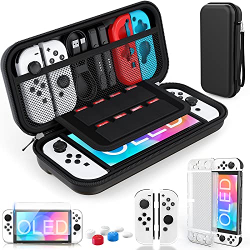 HEYSTOP Funda para Nintendo Switch OLED Model Accesorio Kits, Funda para Switch OLED Carcasa Funda de Transporte para Nintendo Switch OLED Protector de Pantalla Apretones de Pulgar