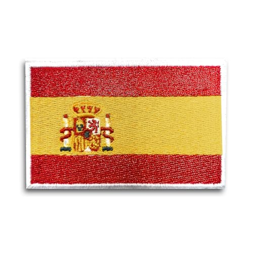 HG FIT Parche Bordado Bandera España con Colores Oficiales 8 x 5 cm, Gancho y bucle de la bandera española, Velcro Parche bordado termoadhesivo for para mochila militar, crossfit, militar, ejército