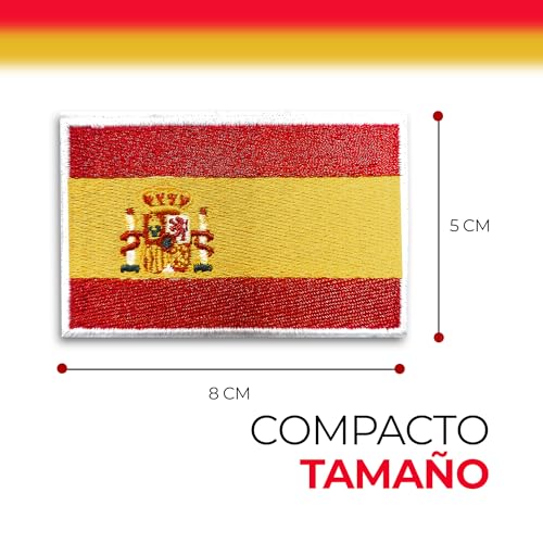 HG FIT Parche Bordado Bandera España con Colores Oficiales 8 x 5 cm, Gancho y bucle de la bandera española, Velcro Parche bordado termoadhesivo for para mochila militar, crossfit, militar, ejército