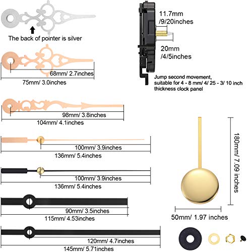 Hicarer Movimiento de Reloj de Péndulo de Cuarzo Kit de Movimiento de DIY con 2 Pares de Manecillas y Péndulo