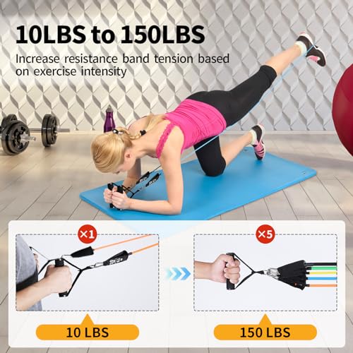 himaly Set de Bandas de Resistencia 150 lbs Bandas Elasticas Fitness con 5 Diferentes Niveles Gomas Elasticas musculacion para Entrenamiento en casa