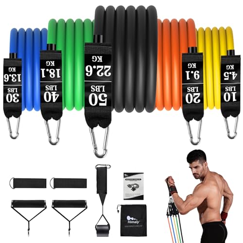 himaly Set de Bandas de Resistencia 150 lbs Bandas Elasticas Fitness con 5 Diferentes Niveles Gomas Elasticas musculacion para Entrenamiento en casa