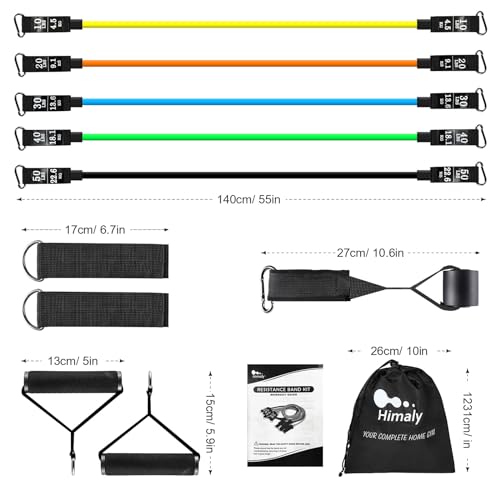 himaly Set de Bandas de Resistencia 150 lbs Bandas Elasticas Fitness con 5 Diferentes Niveles Gomas Elasticas musculacion para Entrenamiento en casa