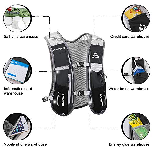 HINATAA 5L Multifunción Mochilas de Hidratación,Súper Ligero Chalecos de Hidratación Malla Transpirable, Correas Ajustables Hydration Mochila, para Hacer Senderismo, Escalar, Maratones (Negro)