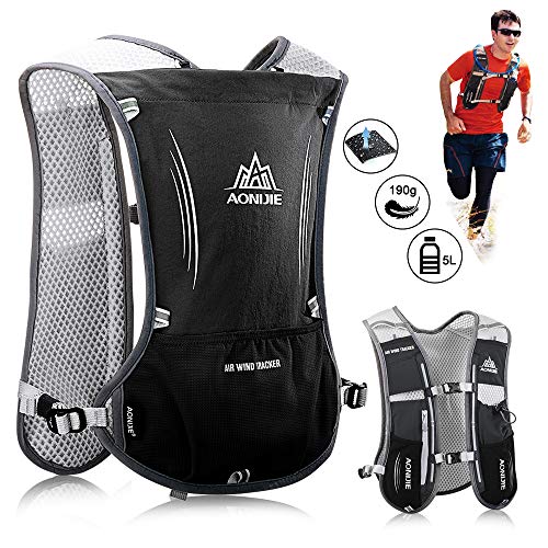 HINATAA 5L Multifunción Mochilas de Hidratación,Súper Ligero Chalecos de Hidratación Malla Transpirable, Correas Ajustables Hydration Mochila, para Hacer Senderismo, Escalar, Maratones (Negro)