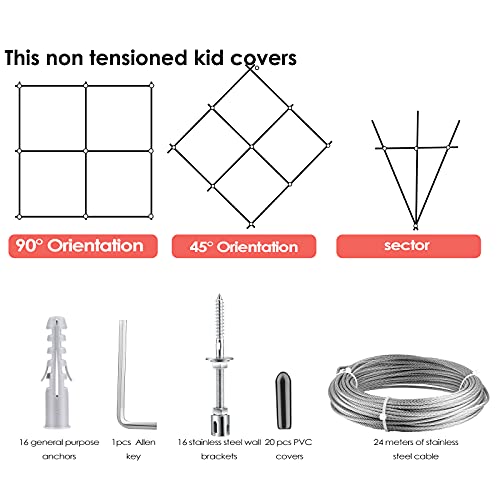 Hlieeosfcn Marco para Trepar Plantas Soporte Enrejado Plantas Trepadoras, Cuerda de Acero Inoxidable de 16 M, Kit de Fijación de Enrejado Alambre Jardín Hogar