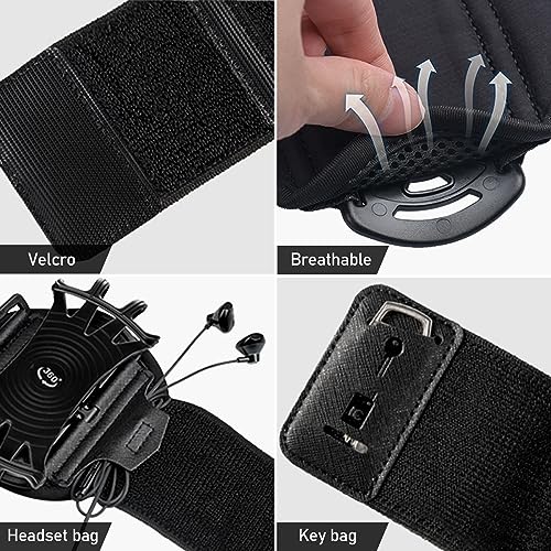 HLOMOM Brazalete Movil Running Desmontable, Brazalete Deportivo para Correr con Bolsa de Auriculares, Brazalete Móvil Deportivo 360° Rotación Ajustable para iPhone 15/14/13//12/Pro/11/XR/X