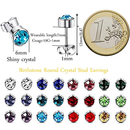 HO2NLE 12 Pares Pendientes Pequeños Acero Inoxidable Mujer y Hombre Pendientes Circonita Colores 6mm Piercing para Oreja Cartilago Tragus Medicinal Hipoalergenicos Brillante