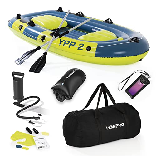 Hoberg Barca Hinchable de 2 plazas YPP-2" | para 2 Personas | Mide 252 x 125 cm y cargable hasta 265 kg | con 2 Bancos, 2 remos, Bomba, Kit de reparación, 2 Soportes de Pesca y Otros Accesorios