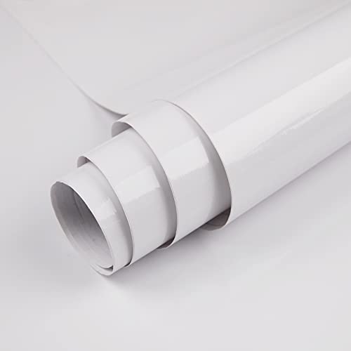 Hode Vinilo Adhesivo Muebles Blanco, Papel Vinilico Cocina Blanco Brillante(30×200cm), Papel Pintado Autoadhesivo para Armarios, Escritorios, Puertas Impermeable