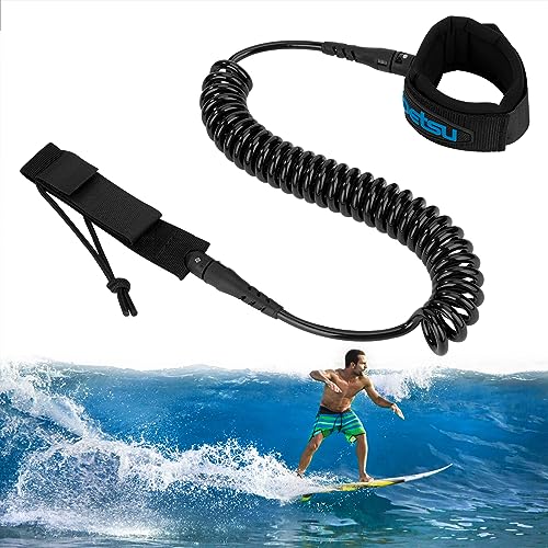 HOLEMZ Correa de Tabla de Surf Accesorios Leashes para Tabla Enrollada Espiral Seguridad Cuerda Pierna 7mm para Board Paleta Stand Up Paddle Kayak Adultos Mujeres Hombres Niños Negro