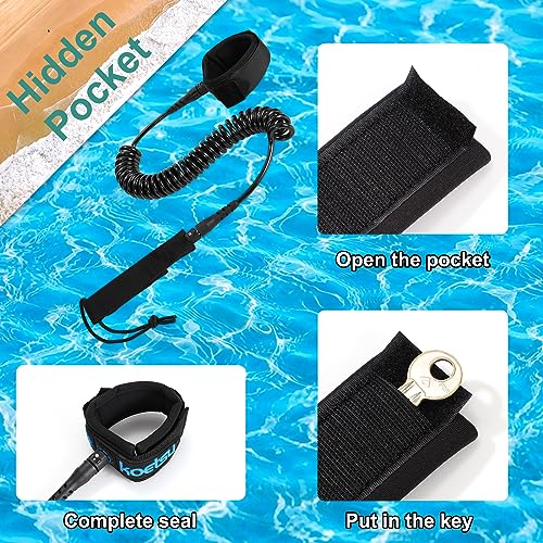 HOLEMZ Correa de Tabla de Surf Accesorios Leashes para Tabla Enrollada Espiral Seguridad Cuerda Pierna 7mm para Board Paleta Stand Up Paddle Kayak Adultos Mujeres Hombres Niños Negro