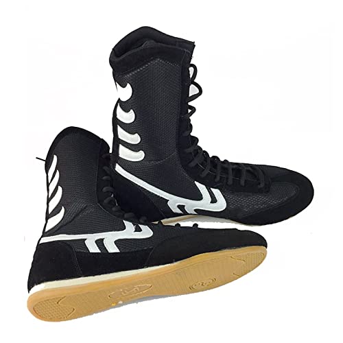 Hombres Mujeres Botas De Boxeo, Calzado De Lucha Superior para Niños, Junior, Adultos, Unisex Boxers Entrenadores Zapatos De Lucha para Entrenamiento MMA Muay Artes Marciales (41 (7 UK),Black)