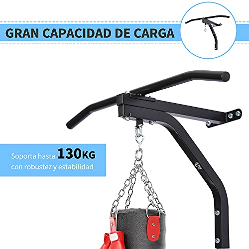 HOMCOM 2 en 1 Barra de Dominadas para Pared de Acero Soporte de Saco de Boxeo para Entrenamiento en Hogar Oficina Gimnasio Carga Máx. 130 kg 93x47x51 cm Negro