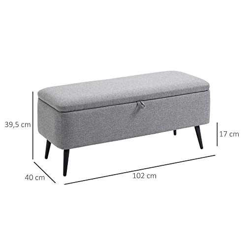 HOMCOM Banco de Almacenamiento Taburete de Almacenaje Tapizado en Lino con Tapa Abatible y Patas de Acero para Dormitorio Salón Entrada Carga 150 kg 101x38,5x44,5 cm Gris