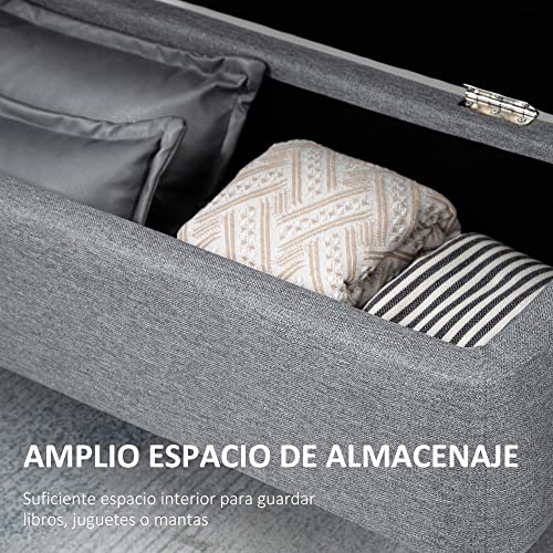 HOMCOM Banco de Almacenamiento Taburete de Almacenaje Tapizado en Lino con Tapa Abatible y Patas de Acero para Dormitorio Salón Entrada Carga 150 kg 101x38,5x44,5 cm Gris