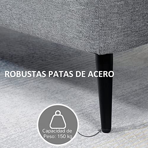 HOMCOM Banco de Almacenamiento Taburete de Almacenaje Tapizado en Lino con Tapa Abatible y Patas de Acero para Dormitorio Salón Entrada Carga 150 kg 101x38,5x44,5 cm Gris