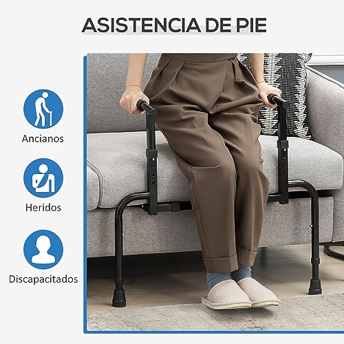 HOMCOM Barandilla Asidero de Sofá para Levantarse con Altura y Ancho Ajustable Riel de Ayuda para Sofá de Cojín Desmontable para Mayores Carga 136 kg 72,5-90,5x51-59x57-77 cm Negro