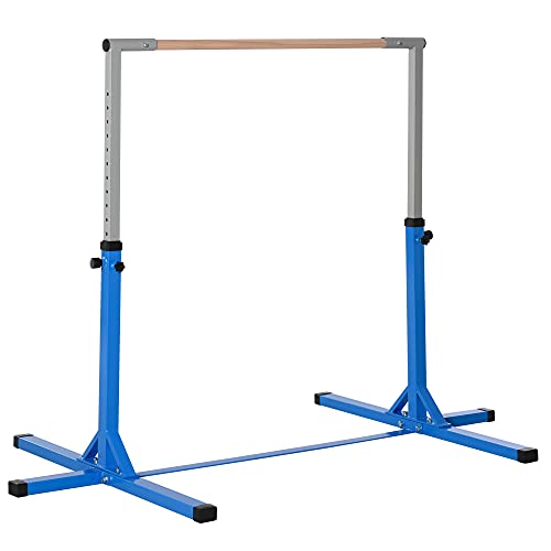 HOMCOM Barra de Gimnasia para Niños de +3 Años Barra de Entrenamiento con Altura Ajustable 92-150 cm Barra Horizontal de Gimnasia Carga 75 kg 194x121x150 cm Azul