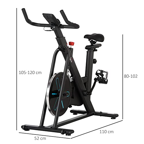 HOMCOM Bicicleta Estática Bicicleta de Fitness Ciclo Indoor Resistencia Ajustable con Asiento y Manillar Ajustables en Altura Pantalla LCD Pulsómetro y Ruedas Carga 110 kg 110x52x105-120 cm Negro