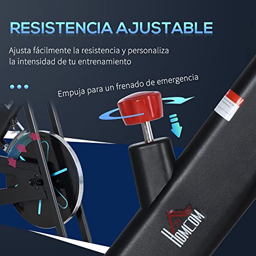 HOMCOM Bicicleta Estática Bicicleta de Fitness Ciclo Indoor Resistencia Ajustable con Asiento y Manillar Ajustables en Altura Pantalla LCD Pulsómetro y Ruedas Carga 110 kg 110x52x105-120 cm Negro