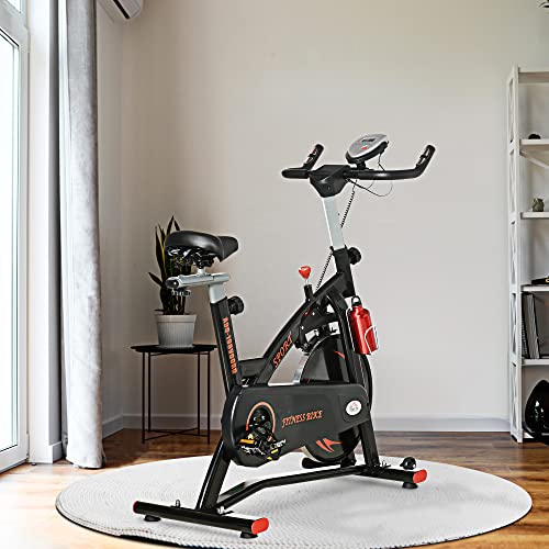 HOMCOM Bicicleta Estática con Resistencia Magnética Volante Inercia 10 kg Bicicleta de Fitness Ciclo Indoor con Asiento y Manillar Ajustables Pantalla LCD con Pulsómetro 47x120x104,5-117 cm Rojo