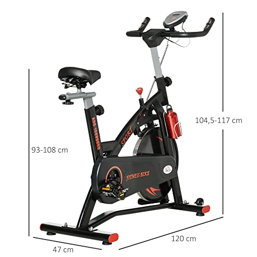 HOMCOM Bicicleta Estática con Resistencia Magnética Volante Inercia 10 kg Bicicleta de Fitness Ciclo Indoor con Asiento y Manillar Ajustables Pantalla LCD con Pulsómetro 47x120x104,5-117 cm Rojo