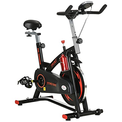 HOMCOM Bicicleta Estática con Resistencia Magnética Volante Inercia 10 kg Bicicleta de Fitness Ciclo Indoor con Asiento y Manillar Ajustables Pantalla LCD con Pulsómetro 47x120x104,5-117 cm Rojo