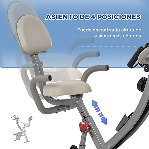 HOMCOM Bicicleta Estática Plegable Regulable en Altura Resistencia Magnética Ajustable Bicicleta de Ejercicio Fitness con Pantalla LCD y Asiento con Respaldo 97x51x115 cm Gris