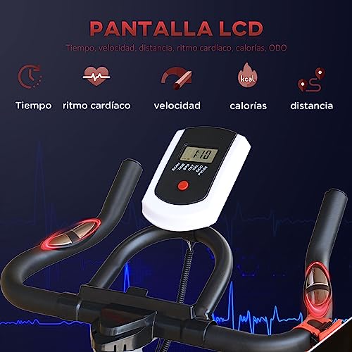 HOMCOM Bicicleta Estática Resistencia Ajustable Bicicleta Fitness Ciclo Indoor con Volante Inercia 8 kg Pantalla LCD con Pulsómetro Sillín y Manillar Ajustables Soporte para Tableta 103x48x115 cm