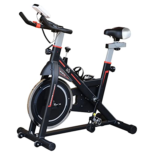 HOMCOM Bicicleta Estática Resistencia Ajustable Bicicleta Fitness Ciclo Indoor con Volante Inercia 8 kg Pantalla LCD con Pulsómetro Sillín y Manillar Ajustables Soporte para Tableta 103x48x115 cm