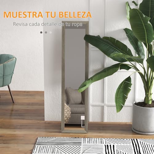 HOMCOM Espejo de Cuerpo Entero 37x157 cm Espejo de Pie Espejo de Pared Forma Rectangular con Marco de Madera Decorativo para Salón Dormitorio Pasillo Gris