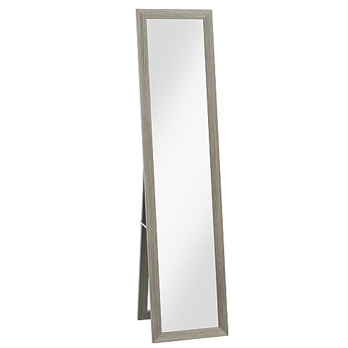 HOMCOM Espejo de Cuerpo Entero 37x157 cm Espejo de Pie Espejo de Pared Forma Rectangular con Marco de Madera Decorativo para Salón Dormitorio Pasillo Gris