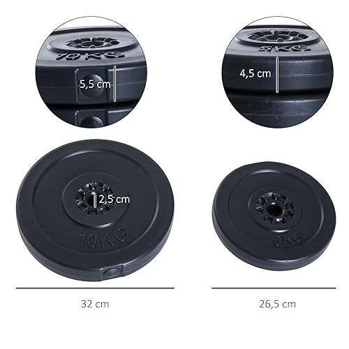 HOMCOM Juego de 4 Discos de Pesas de 2x5 kg y 2x10 kg Juego de Placas de Pesas con Agujero de Ø25 mm para Barra o Mancuernas Entrenamiento de Fuerza Levantamiento de Pesas Negro