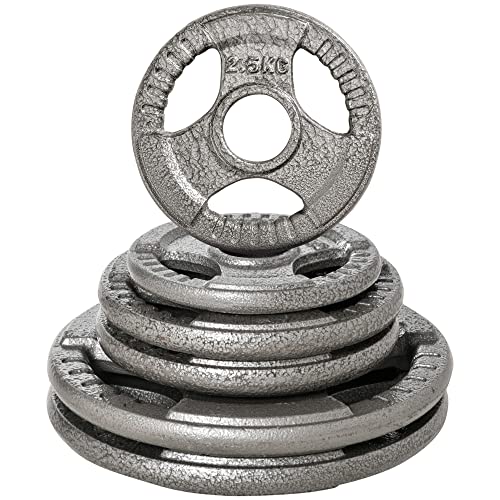 HOMCOM Juego de 6 Discos de Pesas de Acero 2x10 kg 2x5 kg 2x2,5 kg con Peso Total de 35 kg Discos Olímpicos con Orificio Central de Ø54 mm para Entrenamiento en Casa Gimnasio Plata