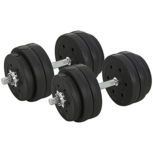 HOMCOM Juego de mancuernas ajustables de 30 kg para levantamiento de pesas y pesas para el cuerpo y entrenamiento para casa, oficina, gimnasio, color negro