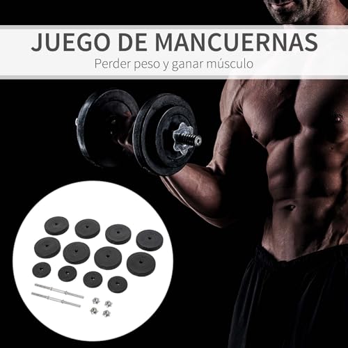 HOMCOM Juego de Mancuernas Ajustables Juego de Pesas y Mancuernas 8x5 kg 4x1,5 kg y 2 Barras Total 50 kg para Ejercicio Entrenamiento en Casa Gimnasio Oficina Negro