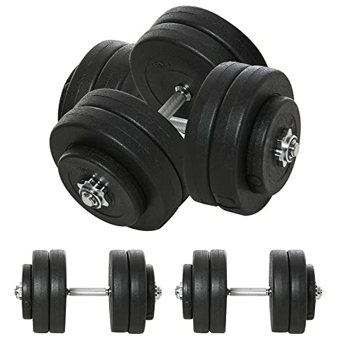 HOMCOM Juego de Mancuernas Ajustables Juego de Pesas y Mancuernas 8x5 kg 4x1,5 kg y 2 Barras Total 50 kg para Ejercicio Entrenamiento en Casa Gimnasio Oficina Negro