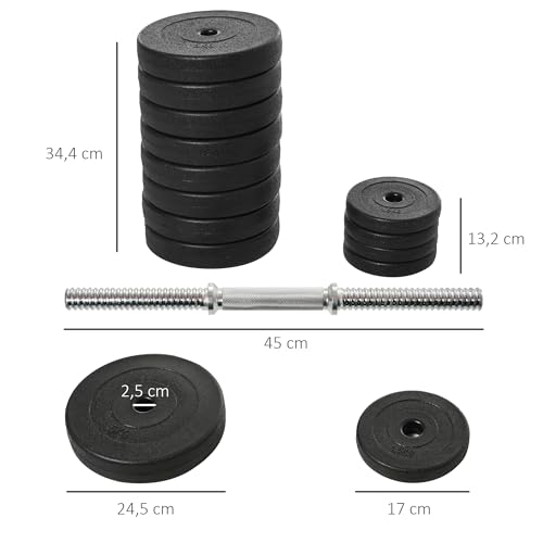 HOMCOM Juego de Mancuernas Ajustables Juego de Pesas y Mancuernas 8x5 kg 4x1,5 kg y 2 Barras Total 50 kg para Ejercicio Entrenamiento en Casa Gimnasio Oficina Negro