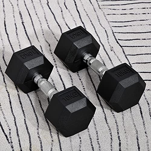 HOMCOM Juego de Mancuernas de 10kg con Barra de Conexión Metálica y Cabeza Hexagonal Juego de Pesas 20kg Total para Entrenamiento en Casa Gimnasio Oficina Negro y Plata