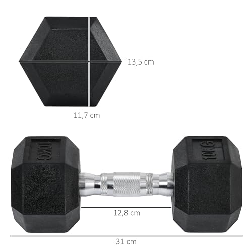 HOMCOM Juego de Mancuernas de 10kg con Barra de Conexión Metálica y Cabeza Hexagonal Juego de Pesas 20kg Total para Entrenamiento en Casa Gimnasio Oficina Negro y Plata