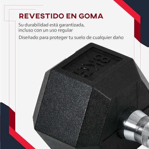 HOMCOM Juego de Mancuernas de 8kg con Barra de Conexión Metálica y Cabeza Hexagonal Juego de Pesas 16kg Total para Entrenamiento en Casa Gimnasio Oficina Negro y Plata