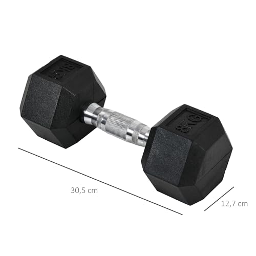 HOMCOM Juego de Mancuernas de 8kg con Barra de Conexión Metálica y Cabeza Hexagonal Juego de Pesas 16kg Total para Entrenamiento en Casa Gimnasio Oficina Negro y Plata