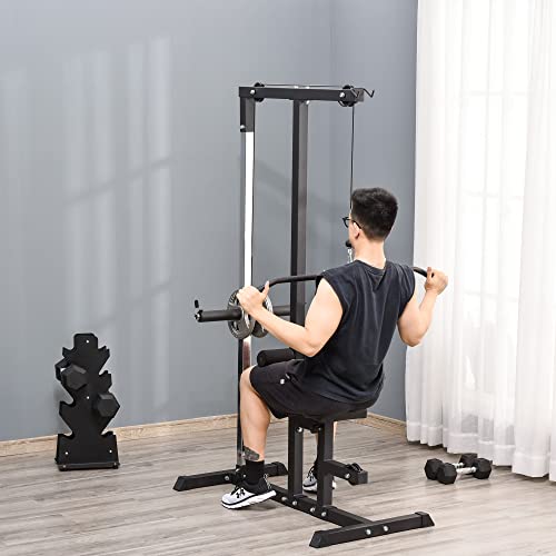 HOMCOM Máquina de Musculación Estación de Entrenamiento con Polea y Asiento Regulable para Fitness Entrenamiento en Gimnasio Hogar Oficina Carga Máx. 100 kg 107x120x190 cm Negro