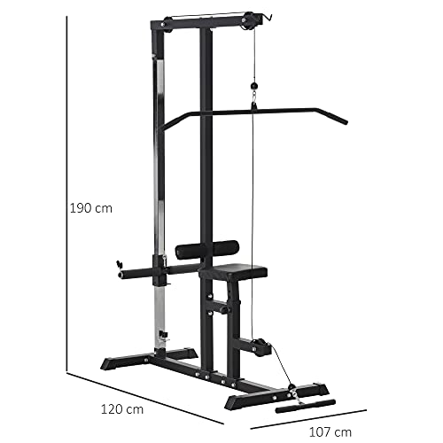 HOMCOM Máquina de Musculación Estación de Entrenamiento con Polea y Asiento Regulable para Fitness Entrenamiento en Gimnasio Hogar Oficina Carga Máx. 100 kg 107x120x190 cm Negro