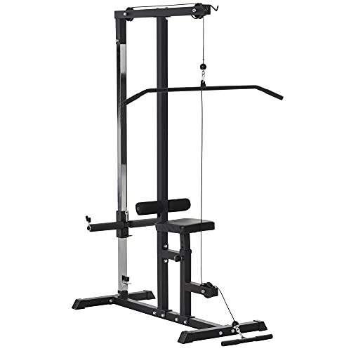 HOMCOM Máquina de Musculación Estación de Entrenamiento con Polea y Asiento Regulable para Fitness Entrenamiento en Gimnasio Hogar Oficina Carga Máx. 100 kg 107x120x190 cm Negro