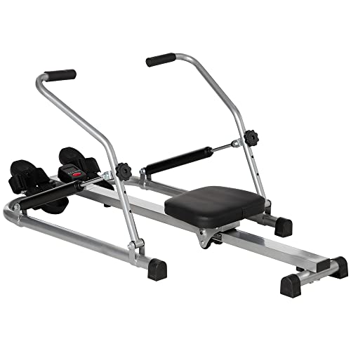 HOMCOM Máquina de Remo Hidráulico Plegable con 3 Niveles de Resistencia Monitor Digital y Pedal Antideslizante para Fitness en Casa Acero 129x70x70 cm Negro y Plata