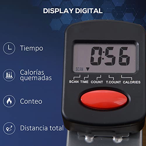 HOMCOM Máquina de Remo Hidráulico Plegable con 3 Niveles de Resistencia Monitor Digital y Pedal Antideslizante para Fitness en Casa Acero 129x70x70 cm Negro y Plata