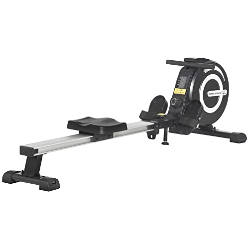 HOMCOM Máquina de Remo Plegable con 8 Niveles de Resistencia Magnética Volante de 4kg Monitor LCD Silencioso Carga 120kg para Fitness Entrenamiento en Casa Acero Aluminio 185x58x57 cm Negro y Plata