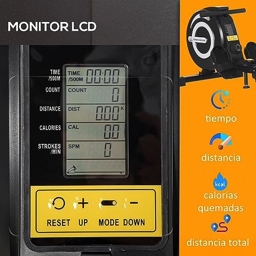 HOMCOM Máquina de Remo Plegable con 8 Niveles de Resistencia Magnética Volante de 4kg Monitor LCD Silencioso Carga 120kg para Fitness Entrenamiento en Casa Acero Aluminio 185x58x57 cm Negro y Plata